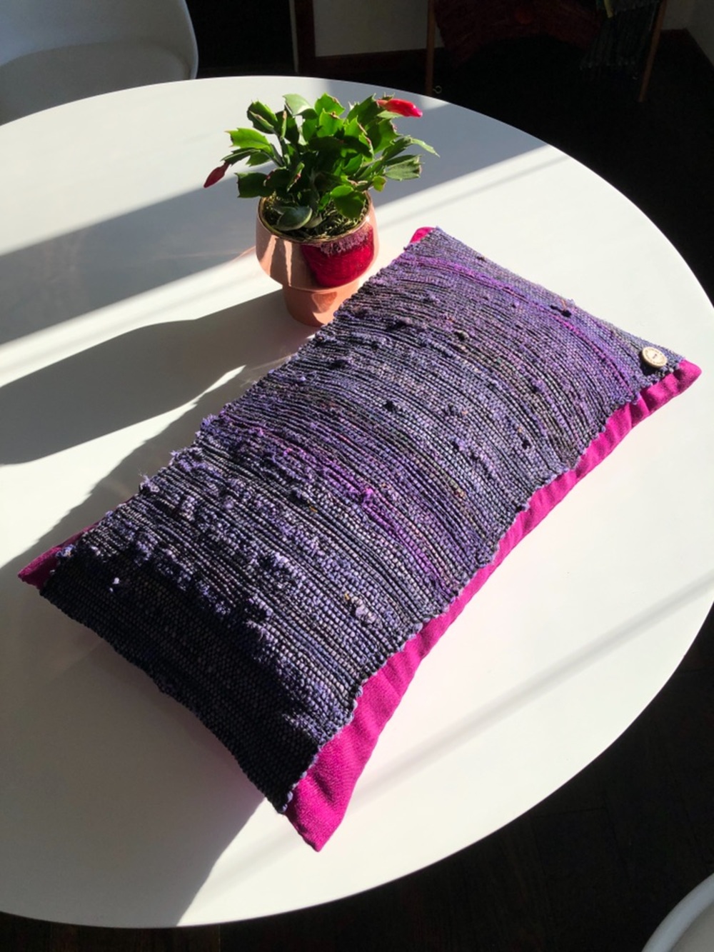 Handwoven Purple Accent Lumbar Pillow by
